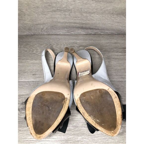 miu miu Great Labels White Patent Black Bow Peep Slingback Heels Women Sz 37EU/6 - Picture 12 of 16